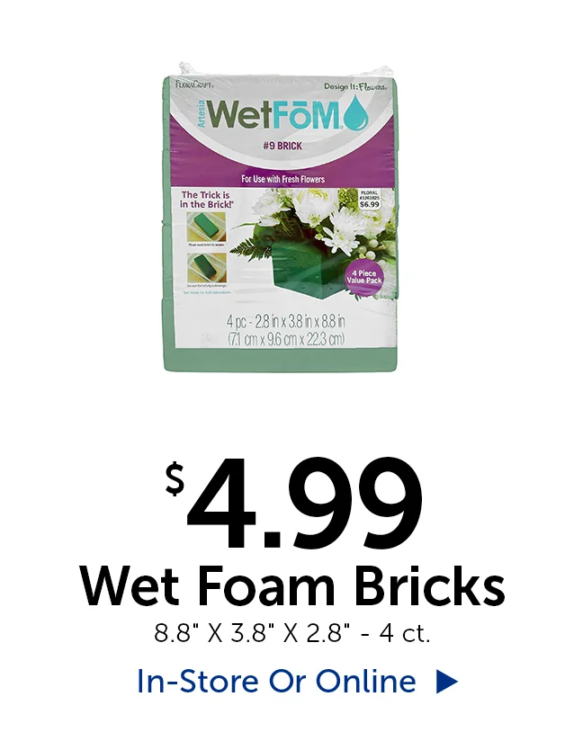 $4.99 Wet Foam Bricks - 8.8" tall by 3.8" wide by 2.8" thick - 4 count