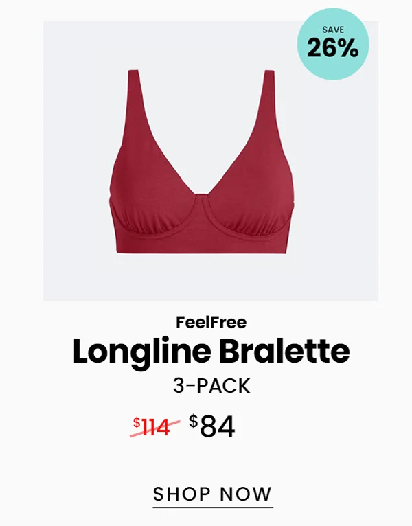 Bralette Packs | FeelFree Longline Bralette 3-Pack | $84 | Shop Now
