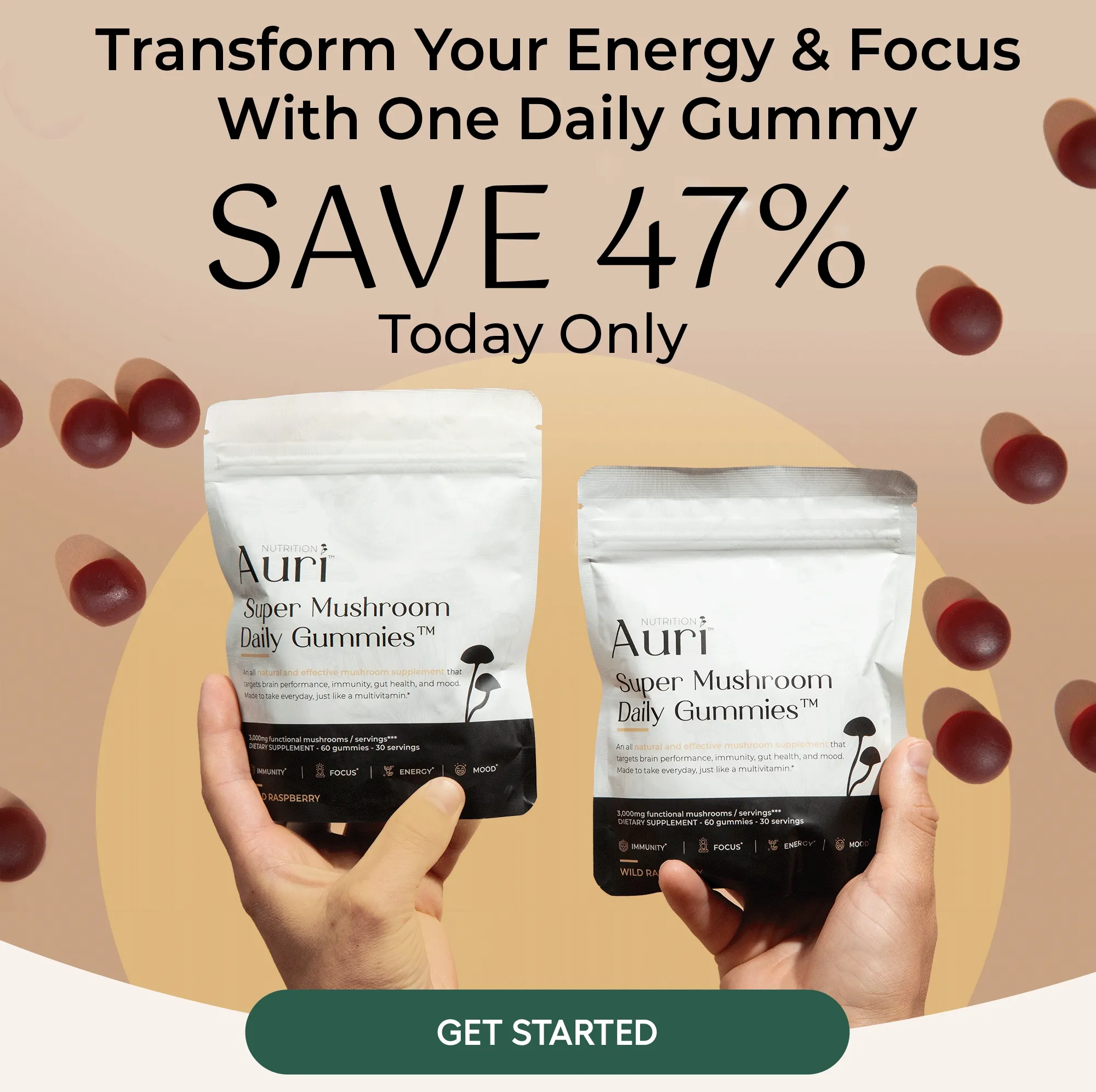 Transform Your Energy & Focus With One Daily Gummy Save 47% Today Only Get Started