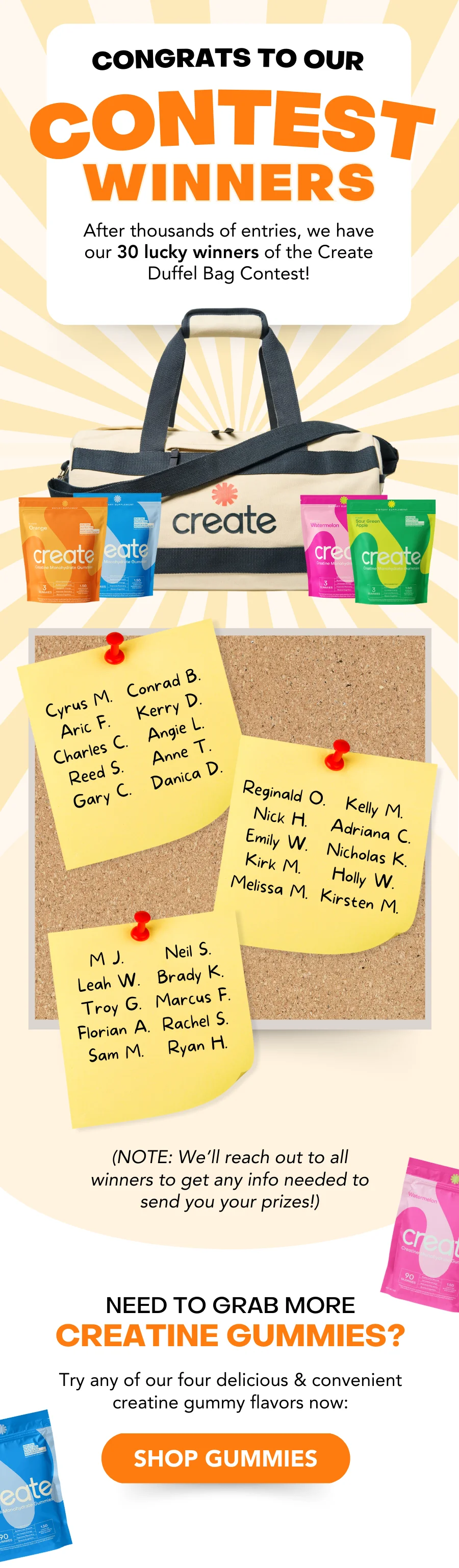 Congrats to the winners of our Create Duffel Bag Contest!