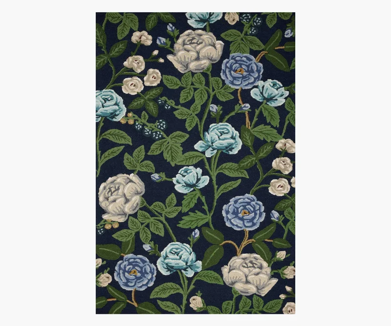 Image of Highgrove Roses Wool Hooked Rug - Navy