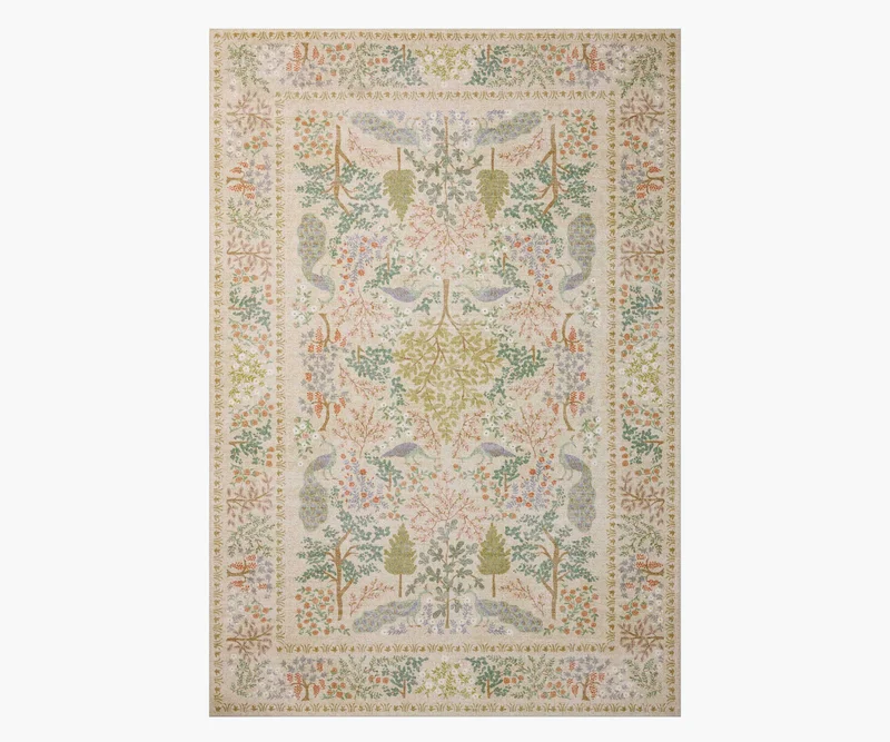 Image of Canopy Peacock Forest Printed Rug - Cream