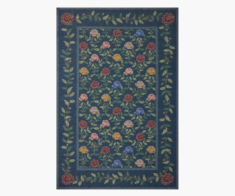 Image of Wildwood Rose Trellis Printed Rug - Navy