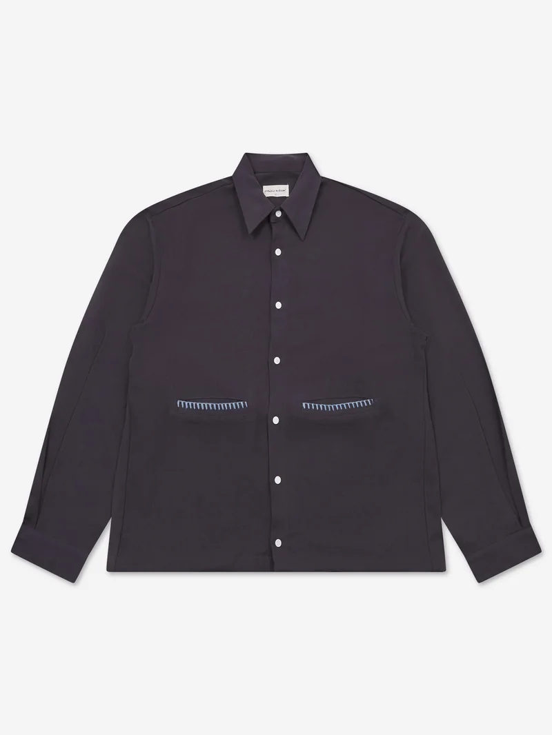 Image of Estudio Niksen Embroidery Pocket Shirt - Navy
