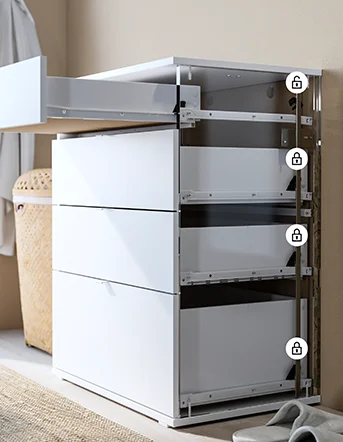 Dresser with side exposed to show functionality