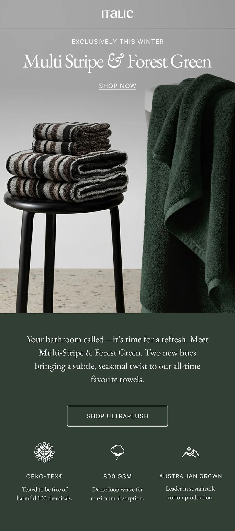 Italic | Life is the luxury | Multi Stripe & Forest Green
