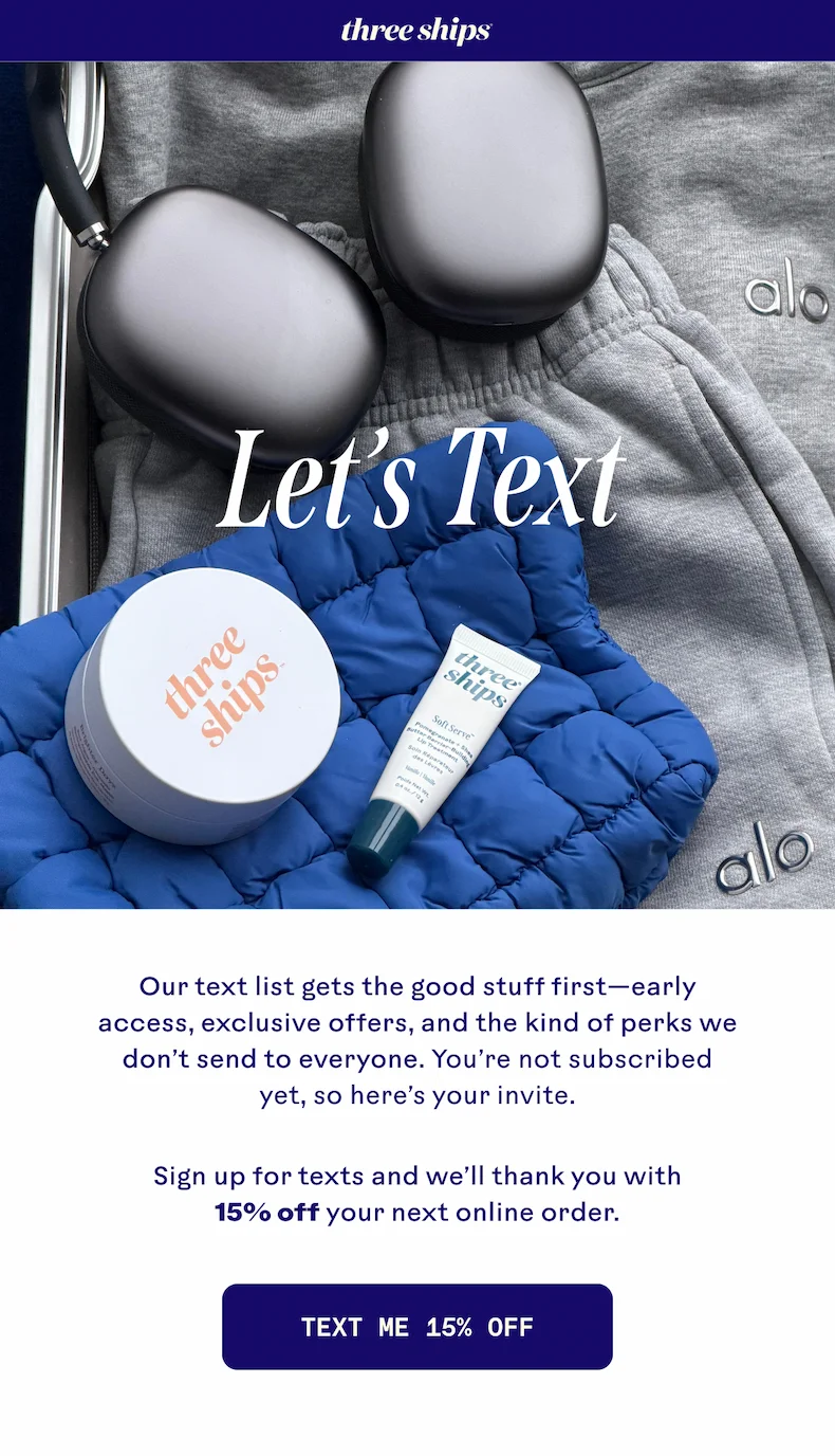 Let's Text. Text me 15% off.