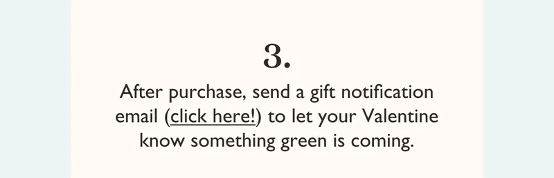 After purchase, send a gift notification email to let your Valentine know something green is coming!