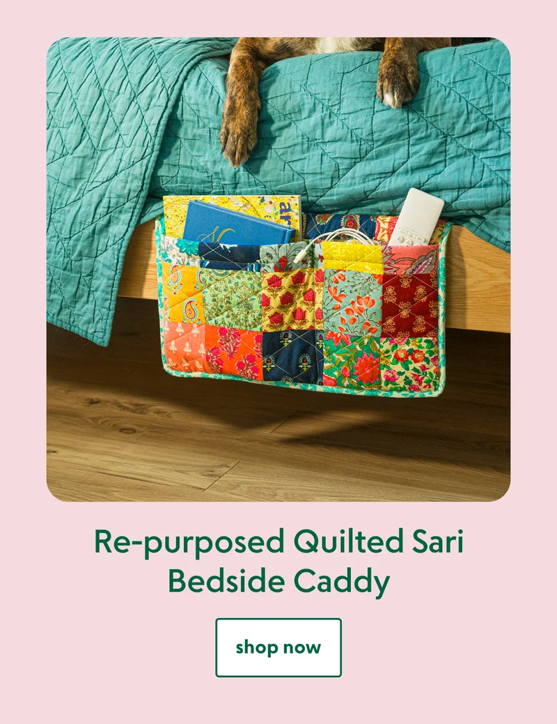Re-purposed Quilted Sari Bedside Caddy