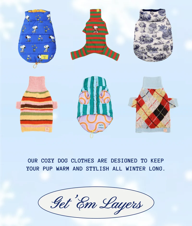 Our cozy dog clothes are designed to keep your pup warm and stylish all winter long.