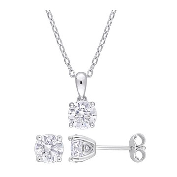 MoissanIce 2.10 cttw Necklace & Earrings Set, Sterling Silver