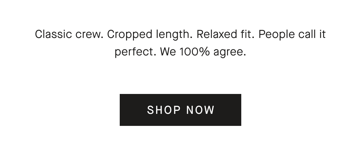 Classic crew. Cropped length. Relaxed fit. People call it perfect. We 100% agree. [SHOP NOW]