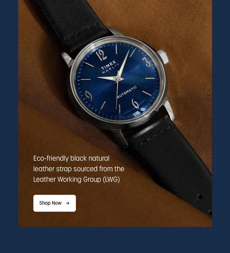 Eco-friendly black natural leather strap sourced from the Leather Working Group (LWG) | Shop Now