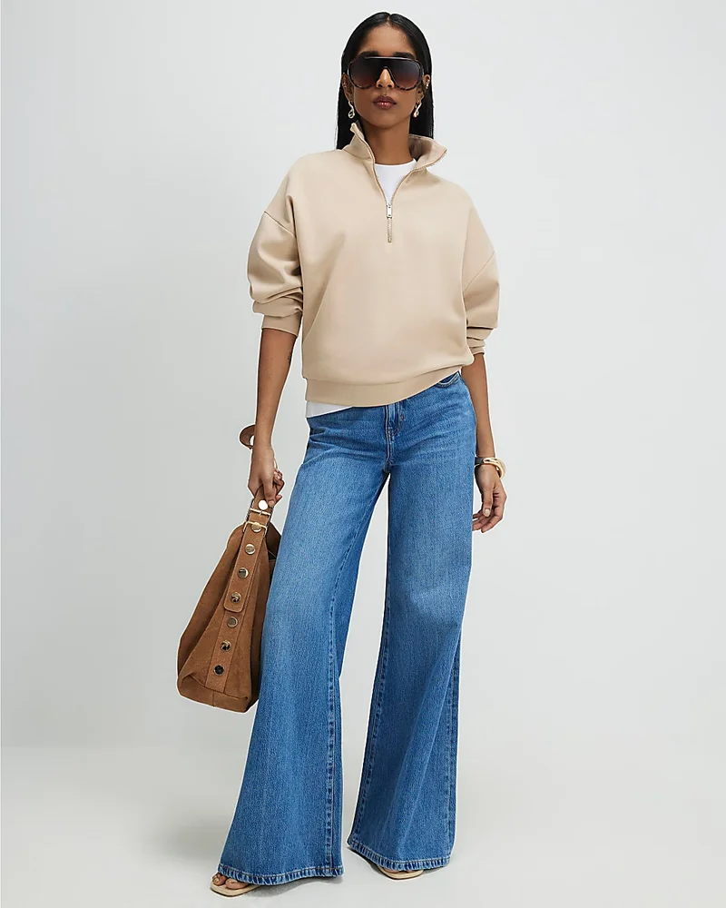 Womens Blue-Slouchy Wide Leg Jeans