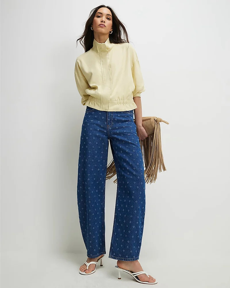 Womens Blue Ditsy Texture Barrel Jeans