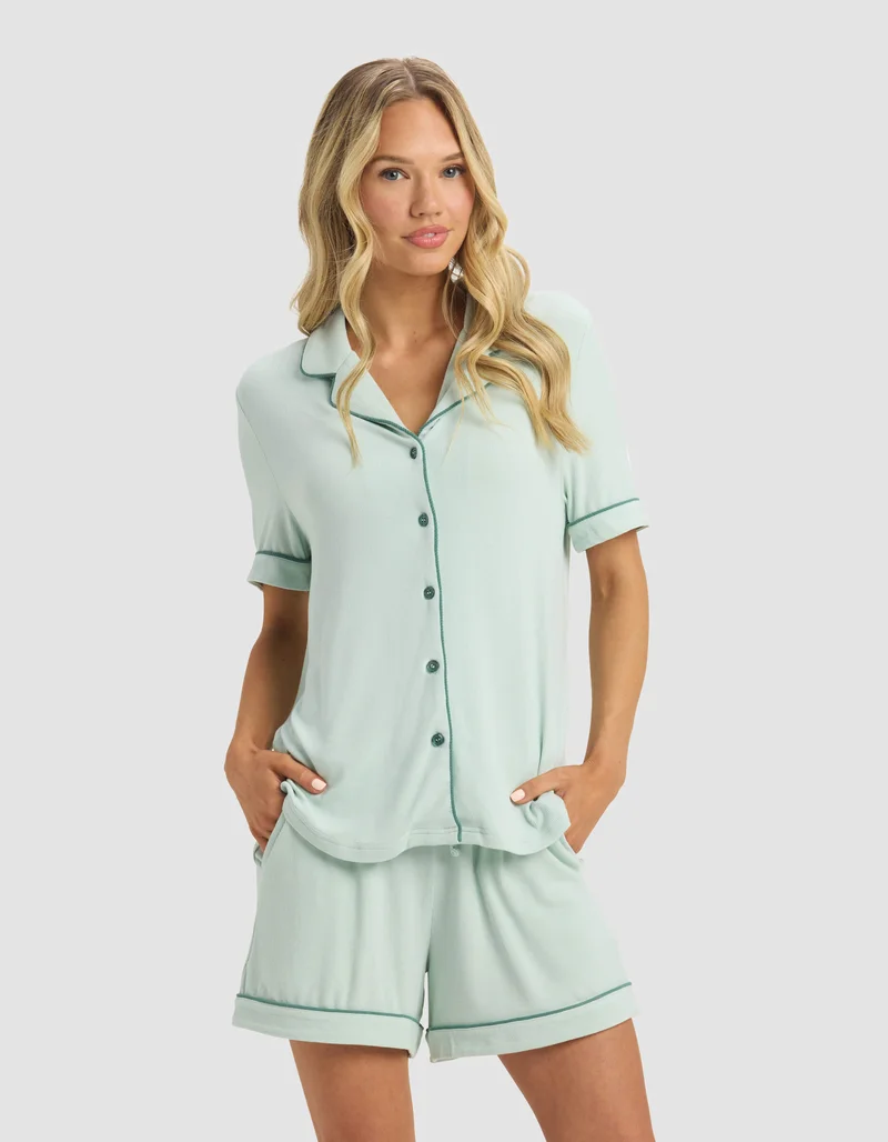 Image of Women's Bamboo Rib-Knit Classic Short Sleeve Pajama Top