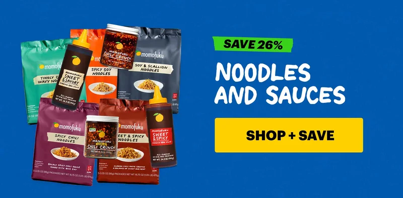 Sub-text: Noodles and Sauces  CTA: SHOP + SAVE  Tag: save 26%