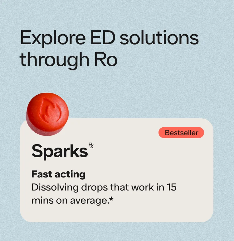 Explore ED solutions through Ro. Sparks Fast acting. Dissolving drops that work in 15 mins on average.**