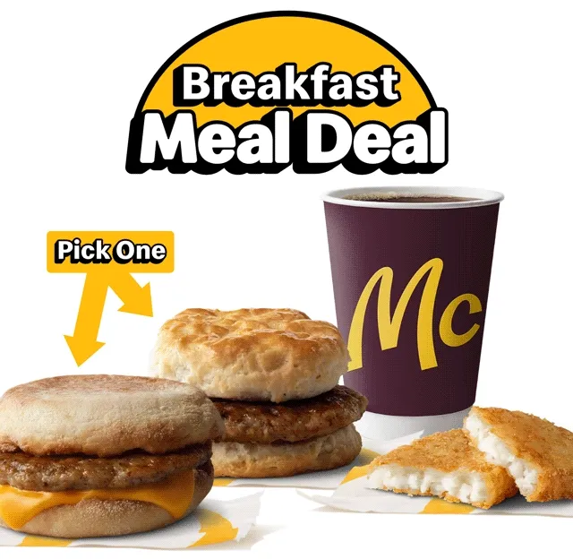 Pick a Sausage McMuffin® or Sausage Biscuit, get Hash Browns and a small Premium Roast coffee in the $4 Meal Deal.