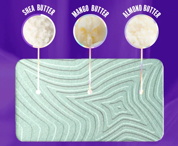 IMAGE SHOWING 3 BUTTERS, SHEA, MANGO AND ALMOND BUTTER