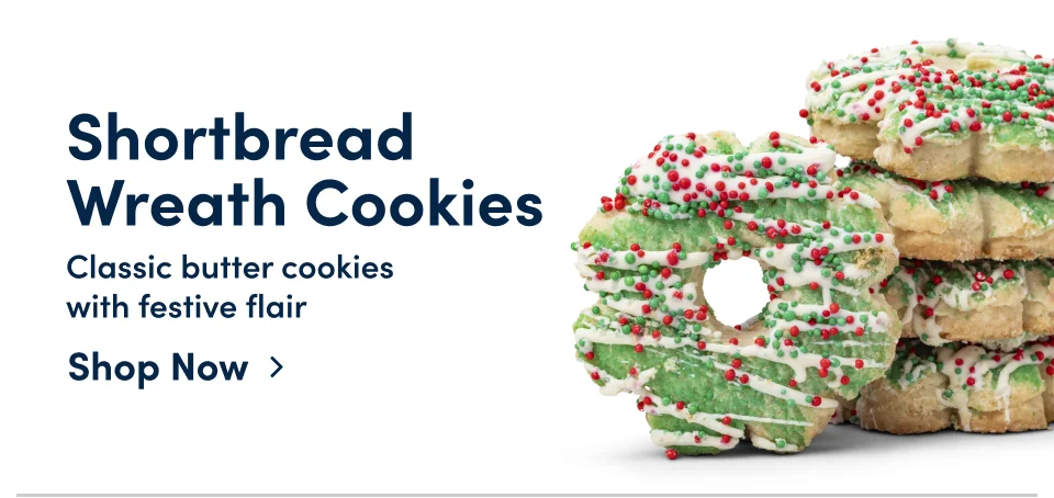 Shortbread wreath cookies - Classic butter cookies with festive flair; Shop now