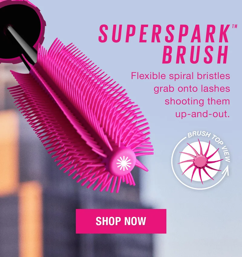 SuperSpark Brush! Flexible spiral bristles grab onto lashes shooting them up-and-out.