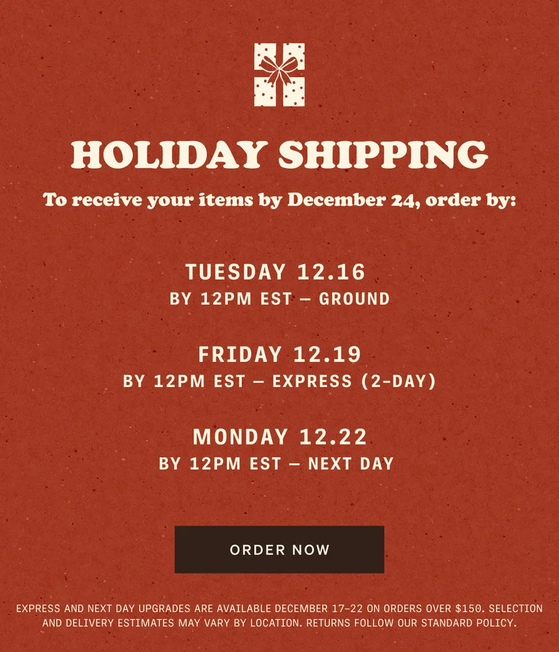 HOLIDAY SHIPPING