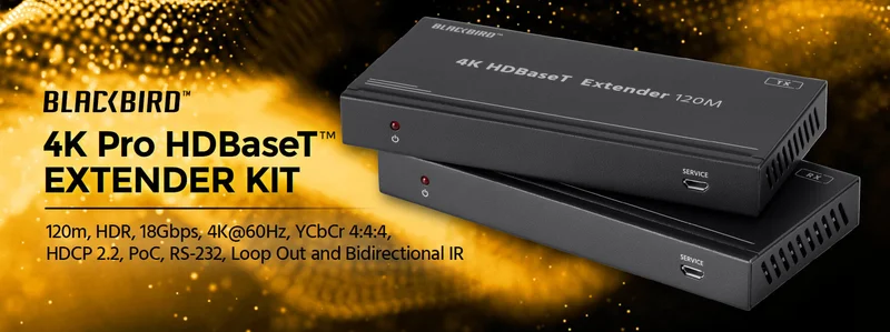 Monoprice Blackbird 4K HDBaseT Extender Kit, 120m, HDR, 18Gbps, 4K@60Hz, YCbCr 4:4:4, HDCP 2.2, PoC, RS-232, Loop Out and Bidirectional IR