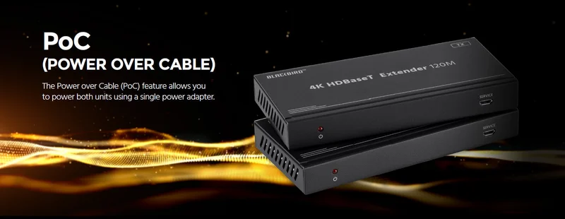Monoprice Blackbird 4K HDBaseT Extender Kit, 120m, HDR, 18Gbps, 4K@60Hz, YCbCr 4:4:4, HDCP 2.2, PoC, RS-232, Loop Out and Bidirectional IR