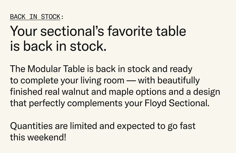 The Modular Table is back in stock with limited quantities expected to go fast this weekend. Members save 20%.