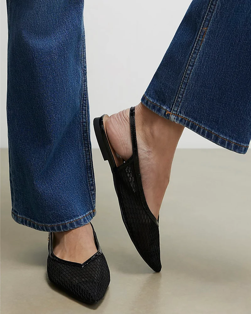 Black Mesh Pointed Toe Sling Back Shoes