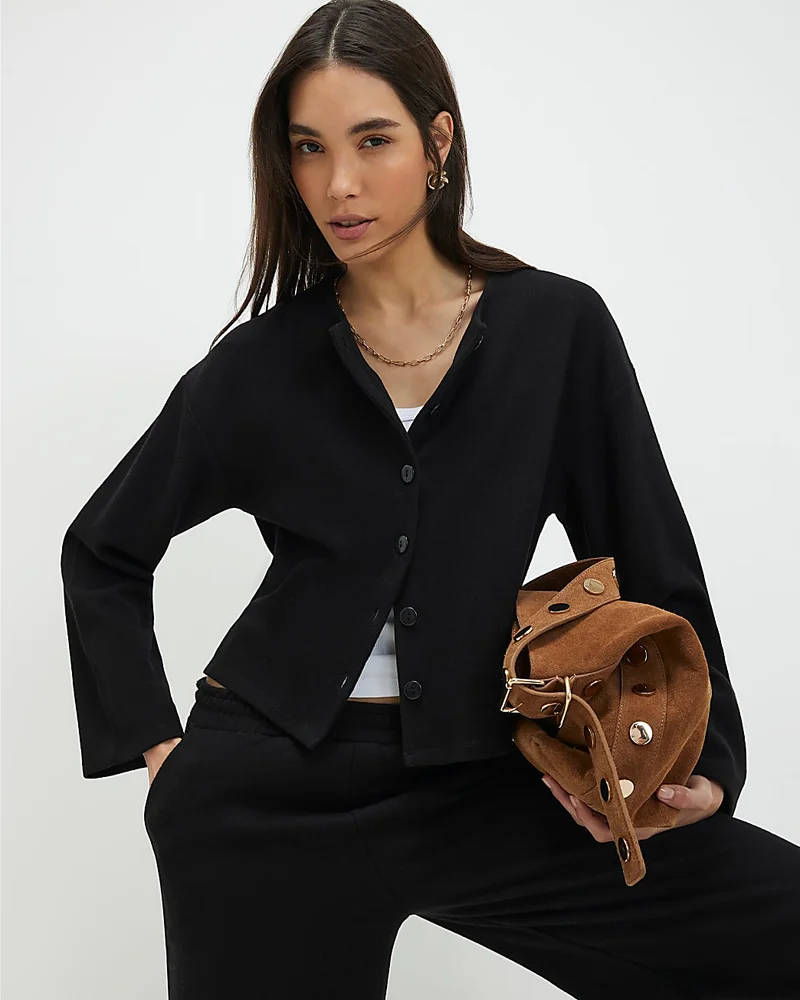 Black Cosy Button Through Cardigan