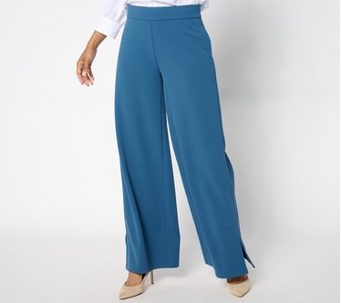 Dennis Basso Regular Luxe Crepe Wide Leg Pant with Slit