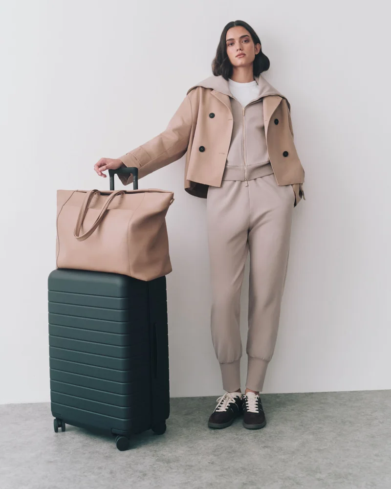 Easy Voyager Bag Cappuccino, Fleece Oversized Collar Sweatshirt, Fleece High Rib Sweatpant