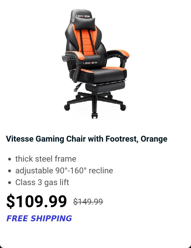 Vitesse Gaming Chair with Footrest, Orange