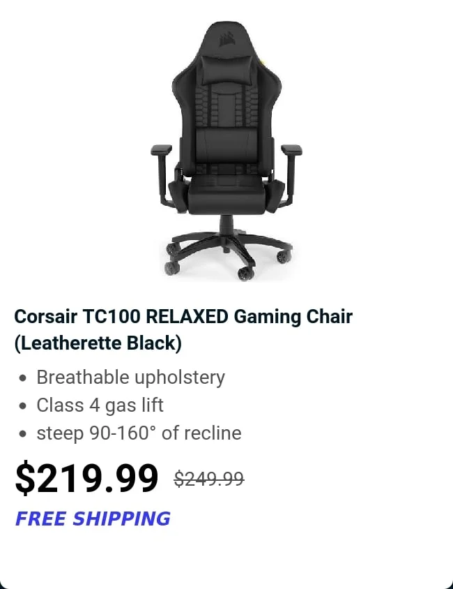 Corsair TC100 RELAXED Gaming Chair (Leatherette Black)