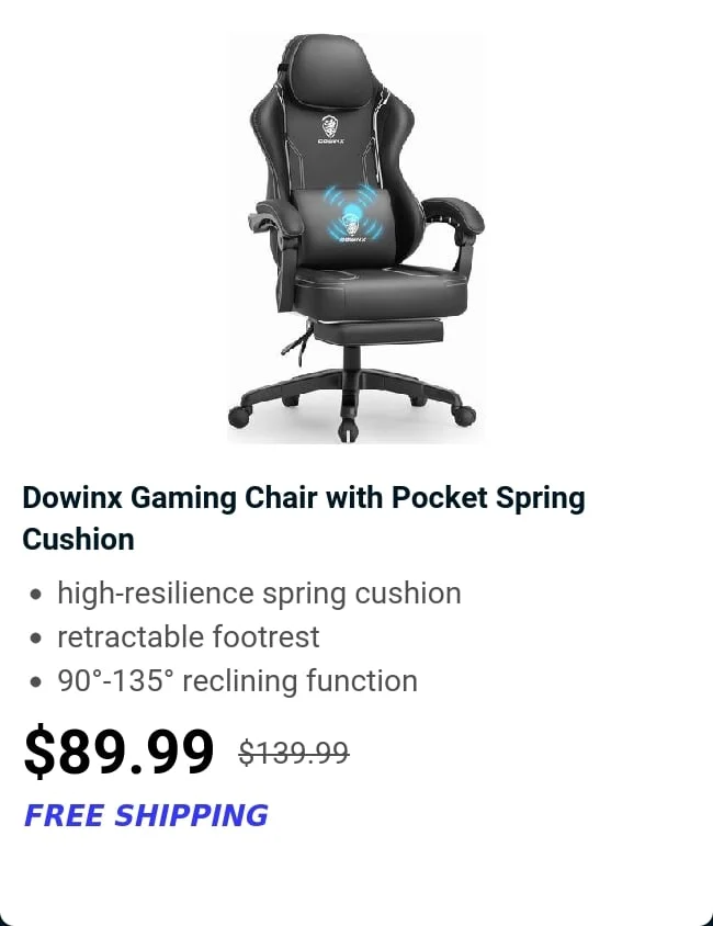 Dowinx Gaming Chair with Pocket Spring Cushion