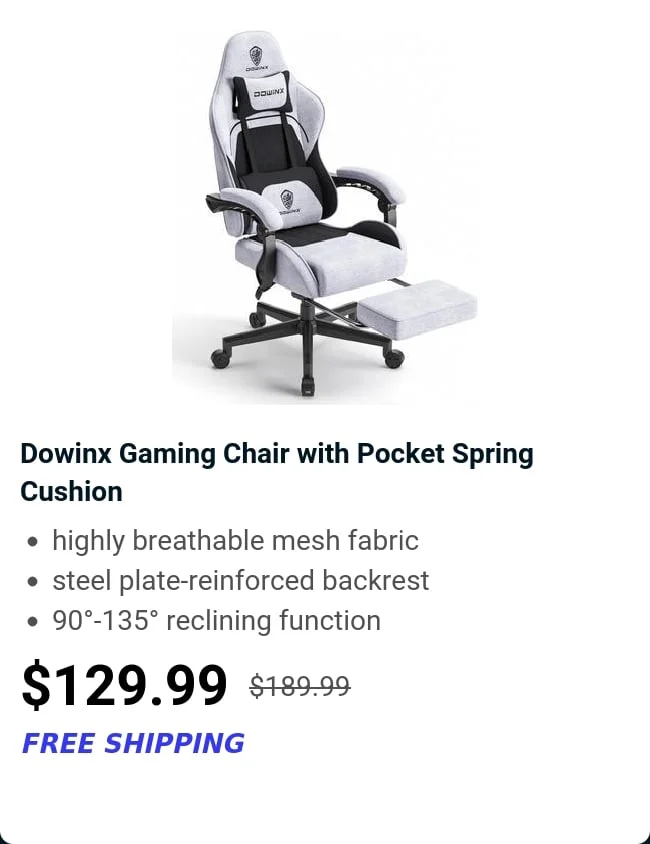 Dowinx Gaming Chair with Pocket Spring Cushion