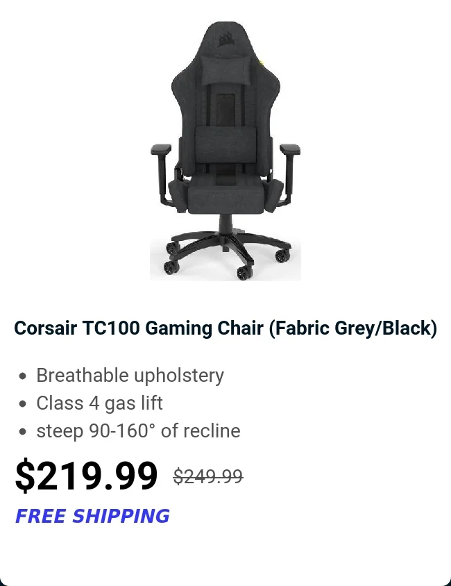 Corsair TC100 Gaming Chair (Fabric Grey/Black)