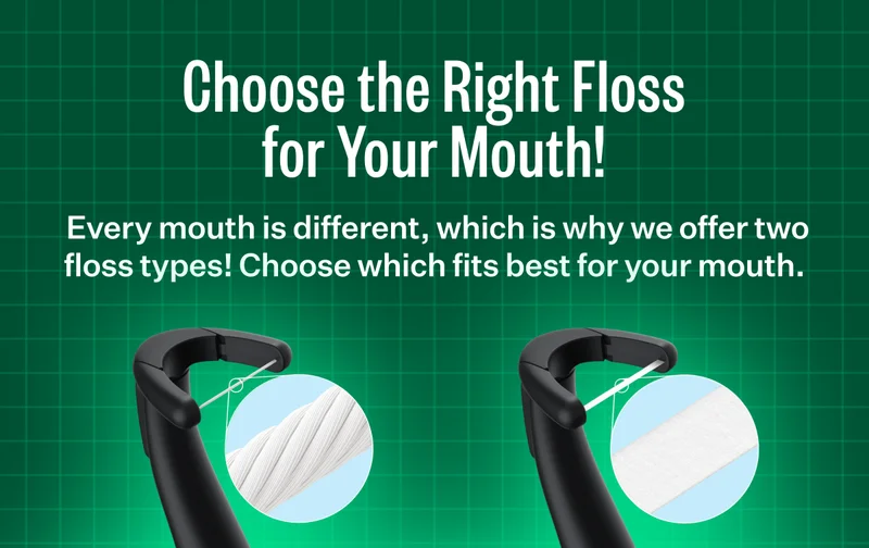 Choose the Right Floss for Your Mouth! | Every mouth is different, which is why we offer two floss types! Choose which fits best for your mouth.