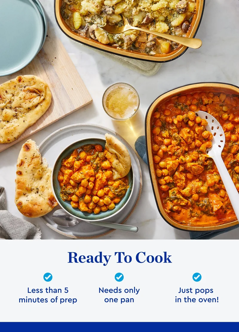 Ready to cook | less than 5 minutes of prep - Needs only one pan - just pops in the oven!