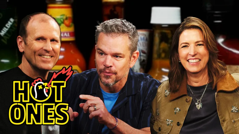 Matt Damon, Gary White, and Kara Hurst on Hot Ones.