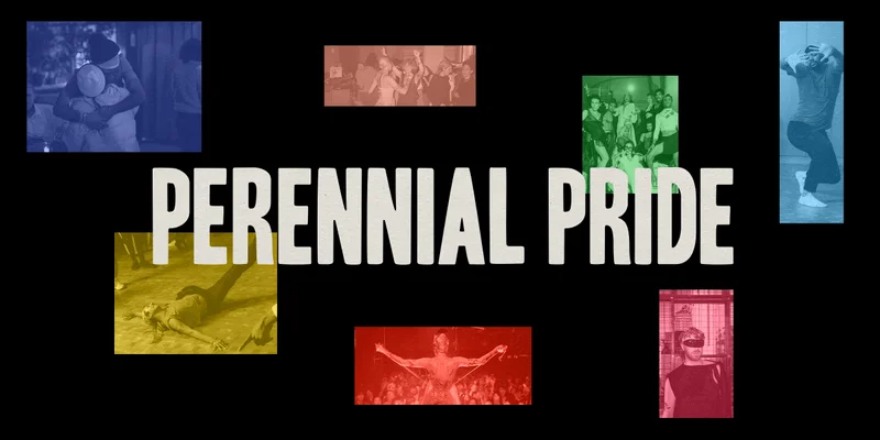 A vibrant collage of images set against a black backdrop declares "Perennial Pride."