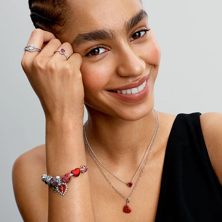 Model wearing Pandora jewelry