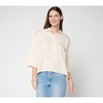 Peace Love World Boheme Button Front Shirt with Crochet Detail
