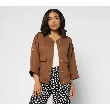 Susan Graver Drapey Stretch Lyocell Woven Button Front Jacket