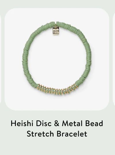 Heishi Disc & Metal Bead Stretch Bracelet