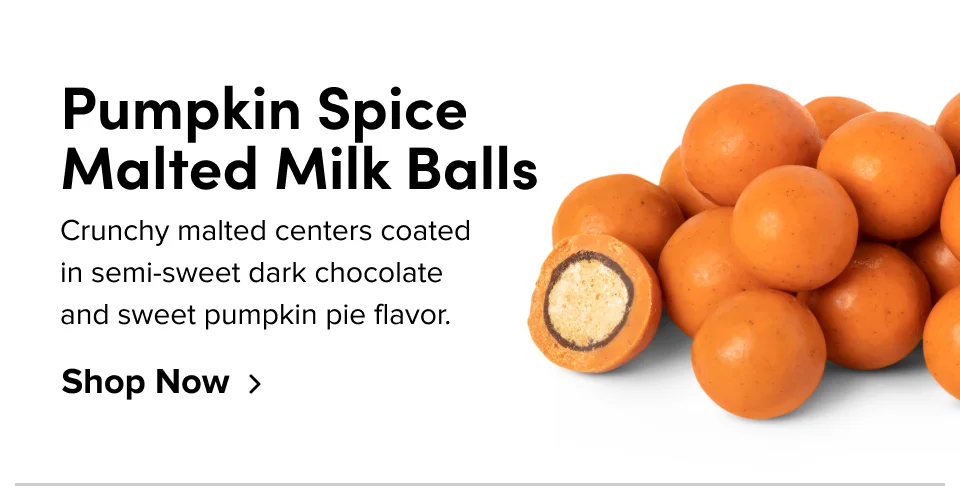 Pumpkin spice malted milk balls; shop now