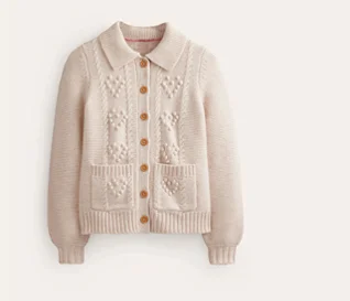 Chunky Bobble Heart Cardigan - Ecru Marl
