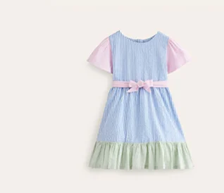 Hotchpotch Seersucker Dress - Multi Ticking Stripes
